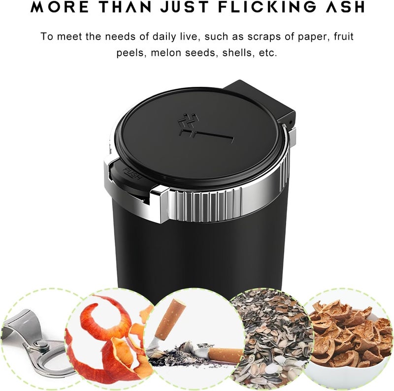 MUQIDA Car Ashtray with Lid, Auto Portable Stainless Steel Smokeless Ash Tray with LED Light, Detachable Windproof Ashtray Mini Trash Can for Most Car Cup Holder Home Office (Silver) - Image 5